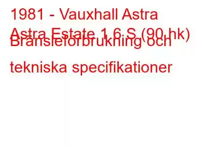 1981 - Vauxhall Astra
Astra Estate 1.6 S (90 hk) Bränsleförbrukning och tekniska specifikationer