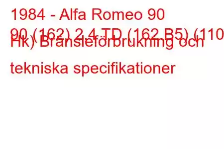 1984 - Alfa Romeo 90
90 (162) 2,4 TD (162.B5) (110 Hk) Bränsleförbrukning och tekniska specifikationer