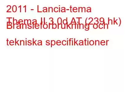 2011 - Lancia-tema
Thema II 3.0d AT (239 hk) Bränsleförbrukning och tekniska specifikationer