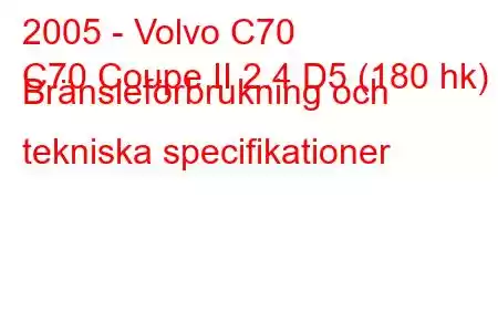 2005 - Volvo C70
C70 Coupe II 2.4 D5 (180 hk) Bränsleförbrukning och tekniska specifikationer