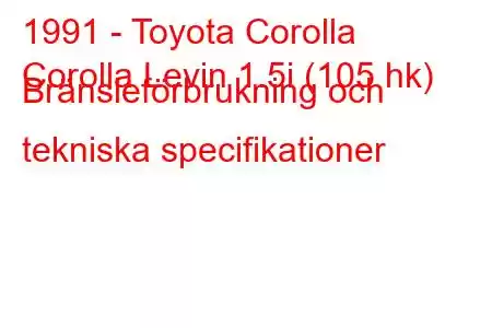 1991 - Toyota Corolla
Corolla Levin 1.5i (105 hk) Bränsleförbrukning och tekniska specifikationer