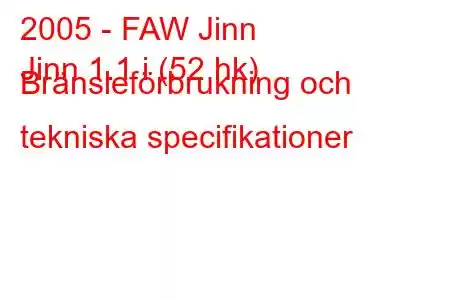 2005 - FAW Jinn
Jinn 1.1 i (52 hk) Bränsleförbrukning och tekniska specifikationer