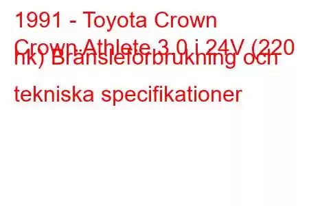 1991 - Toyota Crown
Crown Athlete 3.0 i 24V (220 hk) Bränsleförbrukning och tekniska specifikationer