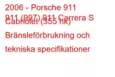 2006 - Porsche 911
911 (997) 911 Carrera S Cabriolet (355 hk) Bränsleförbrukning och tekniska specifikationer