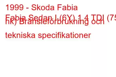 1999 - Skoda Fabia
Fabia Sedan I (6Y) 1.4 TDI (75 hk) Bränsleförbrukning och tekniska specifikationer