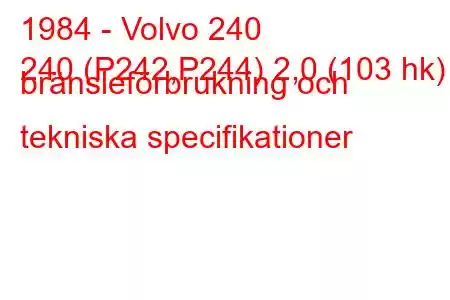 1984 - Volvo 240
240 (P242,P244) 2,0 (103 hk) bränsleförbrukning och tekniska specifikationer