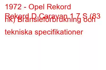 1972 - Opel Rekord
Rekord D Caravan 1.7 S (83 hk) Bränsleförbrukning och tekniska specifikationer