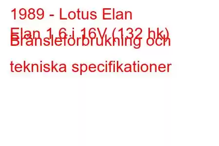 1989 - Lotus Elan
Elan 1.6 i 16V (132 hk) Bränsleförbrukning och tekniska specifikationer