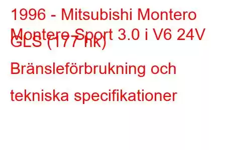 1996 - Mitsubishi Montero
Montero Sport 3.0 i V6 24V GLS (177 hk) Bränsleförbrukning och tekniska specifikationer