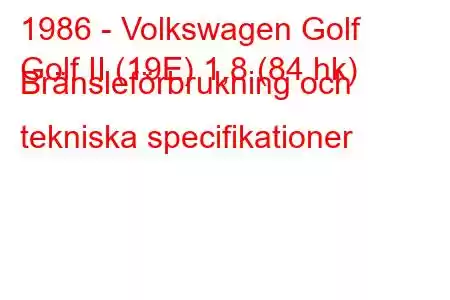 1986 - Volkswagen Golf
Golf II (19E) 1,8 (84 hk) Bränsleförbrukning och tekniska specifikationer