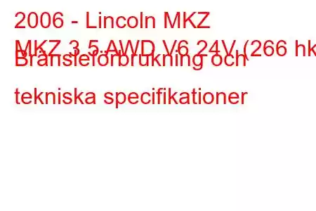 2006 - Lincoln MKZ
MKZ 3.5 AWD V6 24V (266 hk) Bränsleförbrukning och tekniska specifikationer