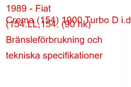 1989 - Fiat
Croma (154) 1900 Turbo D i.d. (154.LL,154. (90 hk) Bränsleförbrukning och tekniska specifikationer