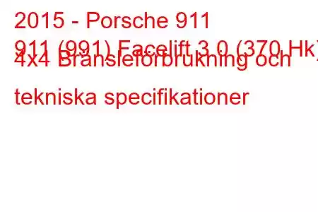 2015 - Porsche 911
911 (991) Facelift 3.0 (370 Hk) 4x4 Bränsleförbrukning och tekniska specifikationer