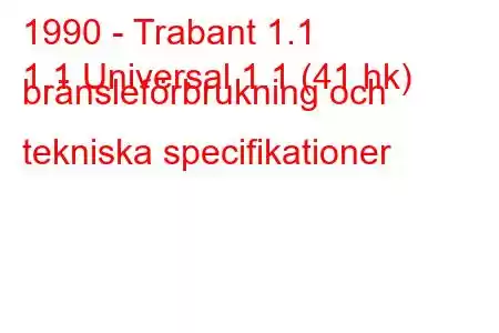 1990 - Trabant 1.1
1.1 Universal 1.1 (41 hk) bränsleförbrukning och tekniska specifikationer