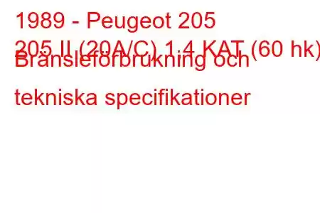 1989 - Peugeot 205
205 II (20A/C) 1,4 KAT (60 hk) Bränsleförbrukning och tekniska specifikationer