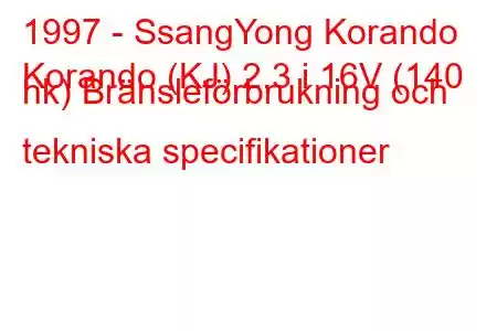 1997 - SsangYong Korando
Korando (KJ) 2.3 i 16V (140 hk) Bränsleförbrukning och tekniska specifikationer