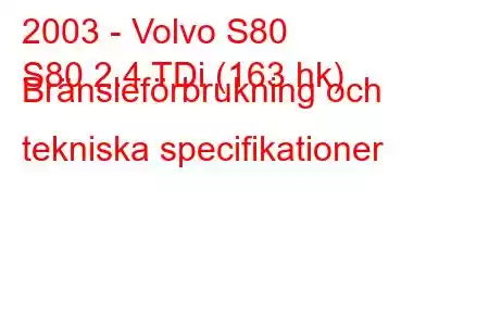 2003 - Volvo S80
S80 2.4 TDi (163 hk) Bränsleförbrukning och tekniska specifikationer