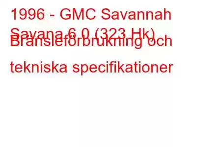 1996 - GMC Savannah
Savana 6.0 (323 Hk) Bränsleförbrukning och tekniska specifikationer