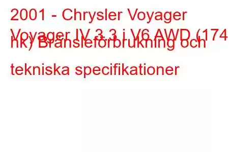 2001 - Chrysler Voyager
Voyager IV 3.3 i V6 AWD (174 hk) Bränsleförbrukning och tekniska specifikationer