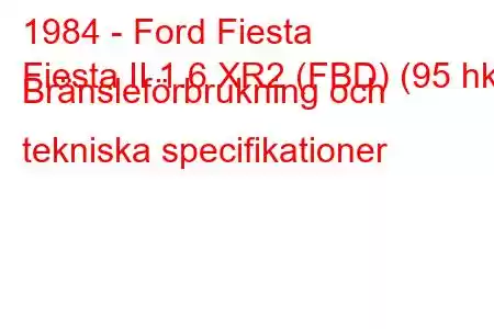 1984 - Ford Fiesta
Fiesta II 1.6 XR2 (FBD) (95 hk) Bränsleförbrukning och tekniska specifikationer