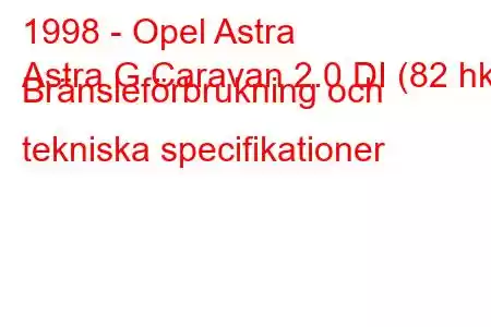 1998 - Opel Astra
Astra G Caravan 2.0 DI (82 hk) Bränsleförbrukning och tekniska specifikationer