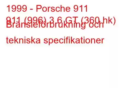 1999 - Porsche 911
911 (996) 3,6 GT (360 hk) Bränsleförbrukning och tekniska specifikationer