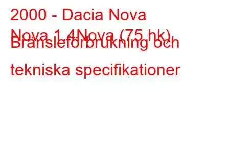 2000 - Dacia Nova
Nova 1.4Nova (75 hk) Bränsleförbrukning och tekniska specifikationer