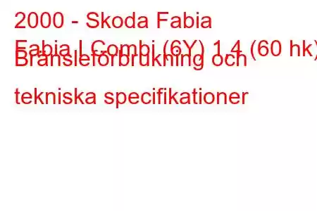 2000 - Skoda Fabia
Fabia I Combi (6Y) 1,4 (60 hk) Bränsleförbrukning och tekniska specifikationer