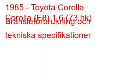 1985 - Toyota Corolla
Corolla (E8) 1,6 (73 hk) Bränsleförbrukning och tekniska specifikationer