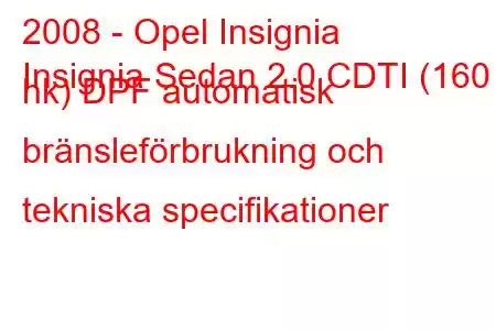 2008 - Opel Insignia
Insignia Sedan 2.0 CDTI (160 hk) DPF automatisk bränsleförbrukning och tekniska specifikationer