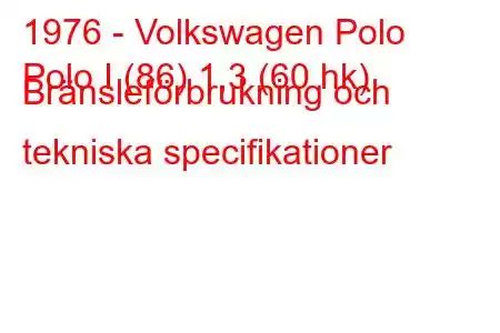 1976 - Volkswagen Polo
Polo I (86) 1,3 (60 hk) Bränsleförbrukning och tekniska specifikationer