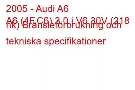 2005 - Audi A6
A6 (4F,C6) 3.0 i V6 30V (218 hk) Bränsleförbrukning och tekniska specifikationer