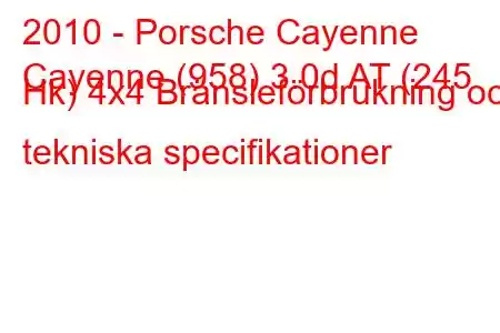 2010 - Porsche Cayenne
Cayenne (958) 3.0d AT (245 Hk) 4x4 Bränsleförbrukning och tekniska specifikationer