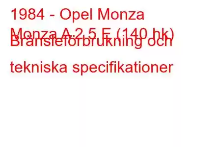 1984 - Opel Monza
Monza A 2.5 E (140 hk) Bränsleförbrukning och tekniska specifikationer