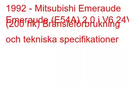 1992 - Mitsubishi Emeraude
Emeraude (E54A) 2.0 i V6 24V (200 hk) Bränsleförbrukning och tekniska specifikationer