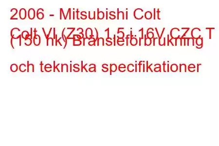 2006 - Mitsubishi Colt
Colt VI (Z30) 1,5 i 16V CZC T (150 hk) Bränsleförbrukning och tekniska specifikationer