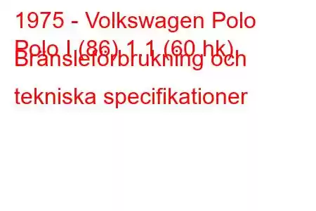 1975 - Volkswagen Polo
Polo I (86) 1.1 (60 hk) Bränsleförbrukning och tekniska specifikationer