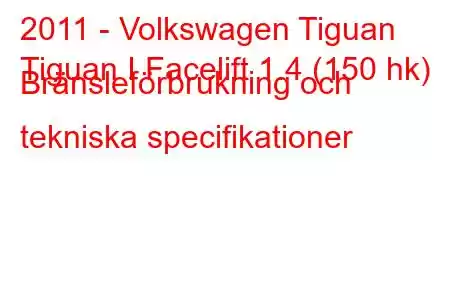 2011 - Volkswagen Tiguan
Tiguan I Facelift 1.4 (150 hk) Bränsleförbrukning och tekniska specifikationer