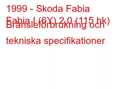 1999 - Skoda Fabia
Fabia I (6Y) 2.0 (115 hk) Bränsleförbrukning och tekniska specifikationer