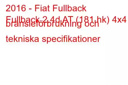 2016 - Fiat Fullback
Fullback 2.4d AT (181 hk) 4x4 bränsleförbrukning och tekniska specifikationer