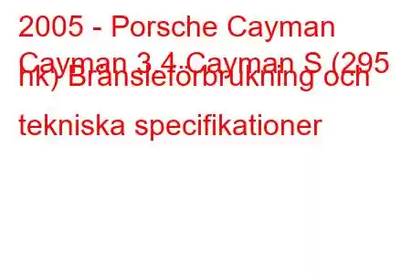 2005 - Porsche Cayman
Cayman 3.4 Cayman S (295 hk) Bränsleförbrukning och tekniska specifikationer