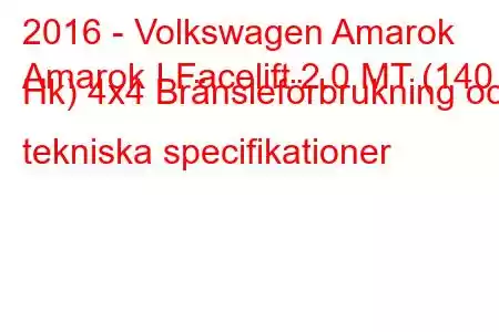 2016 - Volkswagen Amarok
Amarok I Facelift 2.0 MT (140 Hk) 4x4 Bränsleförbrukning och tekniska specifikationer