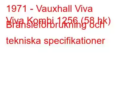 1971 - Vauxhall Viva
Viva Kombi 1256 (58 hk) Bränsleförbrukning och tekniska specifikationer