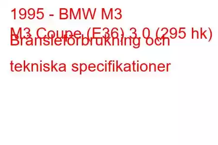 1995 - BMW M3
M3 Coupe (E36) 3.0 (295 hk) Bränsleförbrukning och tekniska specifikationer