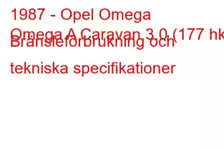 1987 - Opel Omega
Omega A Caravan 3.0 (177 hk) Bränsleförbrukning och tekniska specifikationer