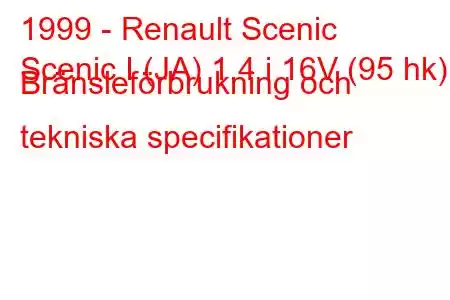 1999 - Renault Scenic
Scenic I (JA) 1.4 i 16V (95 hk) Bränsleförbrukning och tekniska specifikationer