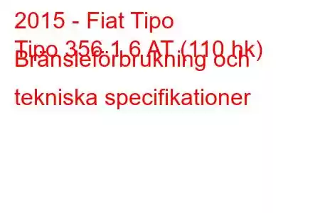 2015 - Fiat Tipo
Tipo 356 1.6 AT (110 hk) Bränsleförbrukning och tekniska specifikationer