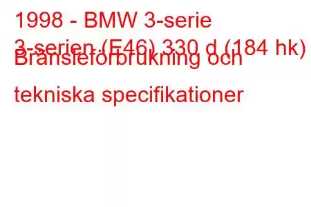 1998 - BMW 3-serie
3-serien (E46) 330 d (184 hk) Bränsleförbrukning och tekniska specifikationer