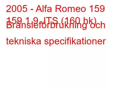 2005 - Alfa Romeo 159
159 1.9 JTS (160 hk) Bränsleförbrukning och tekniska specifikationer