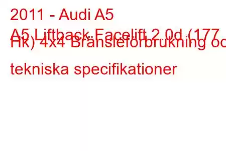 2011 - Audi A5
A5 Liftback Facelift 2.0d (177 Hk) 4x4 Bränsleförbrukning och tekniska specifikationer